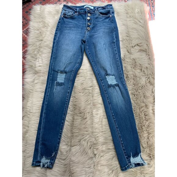 Kancan Estilo Button Fly distressed Jeans 9/28 - Picture 1 of 5